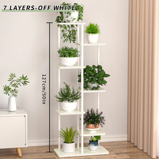 Pflanzenregal Metall schwarz mit 6/7/8 Ebenen – Blumenständer Eisen Pflanzständer für drinnen & draußen – Pflanzenhalter Regal für Garten, Balkon & Wohnzimmer