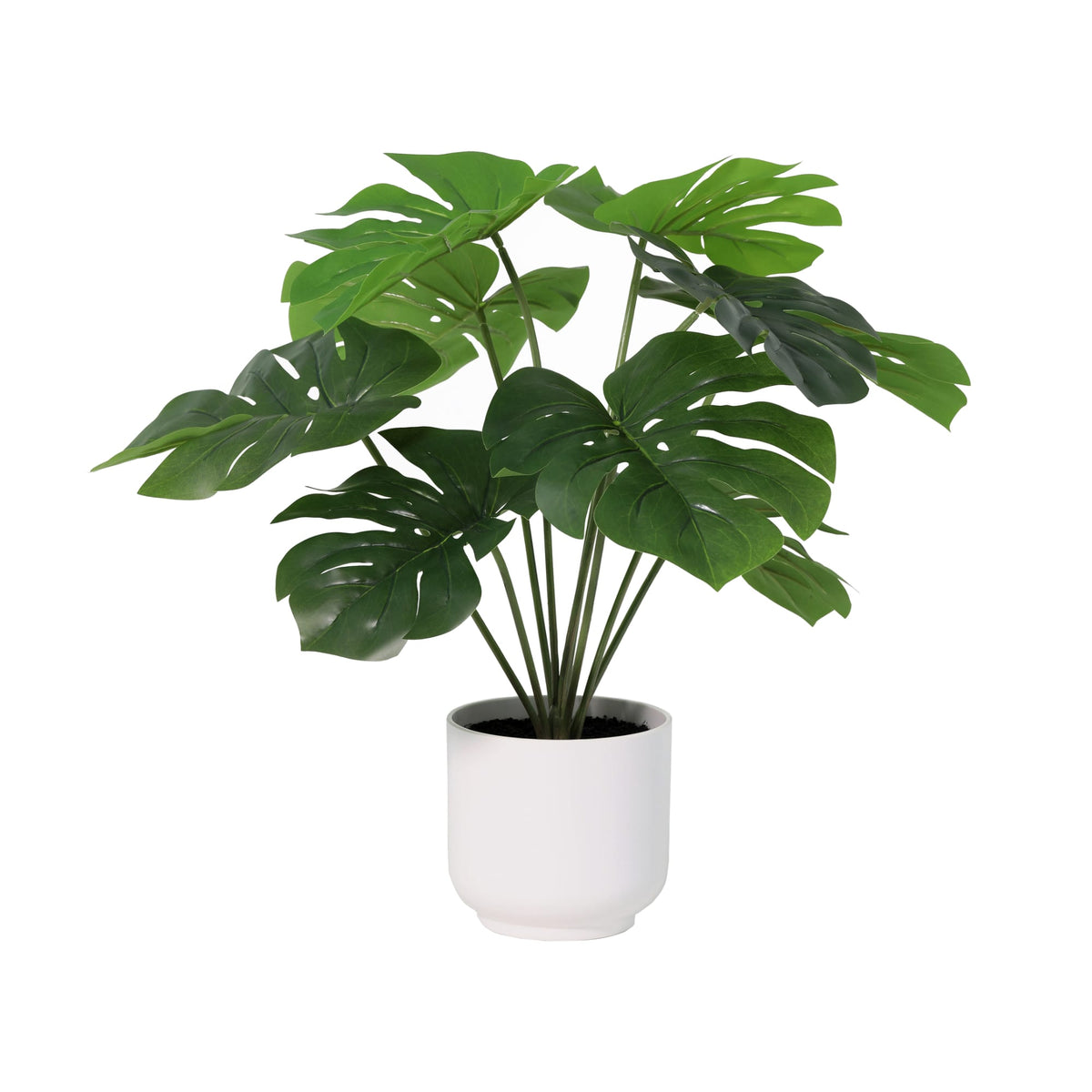Künstliche Monstera Deliciosa 50cm im weißen Topf – realistische Fensterblatt Kunstpflanze mit geschlitzten Blättern – pflegefreie Zimmerdeko für Regal, Fensterbank & Schreibtisch – ganzjährig grün