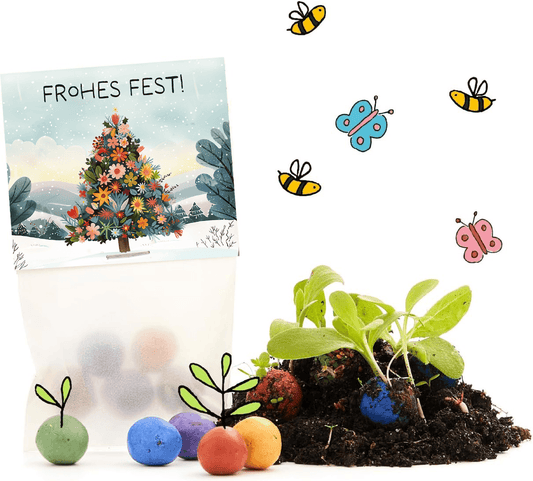 10x5 Blumenmurmeln im Tütchen "Frohes Fest"