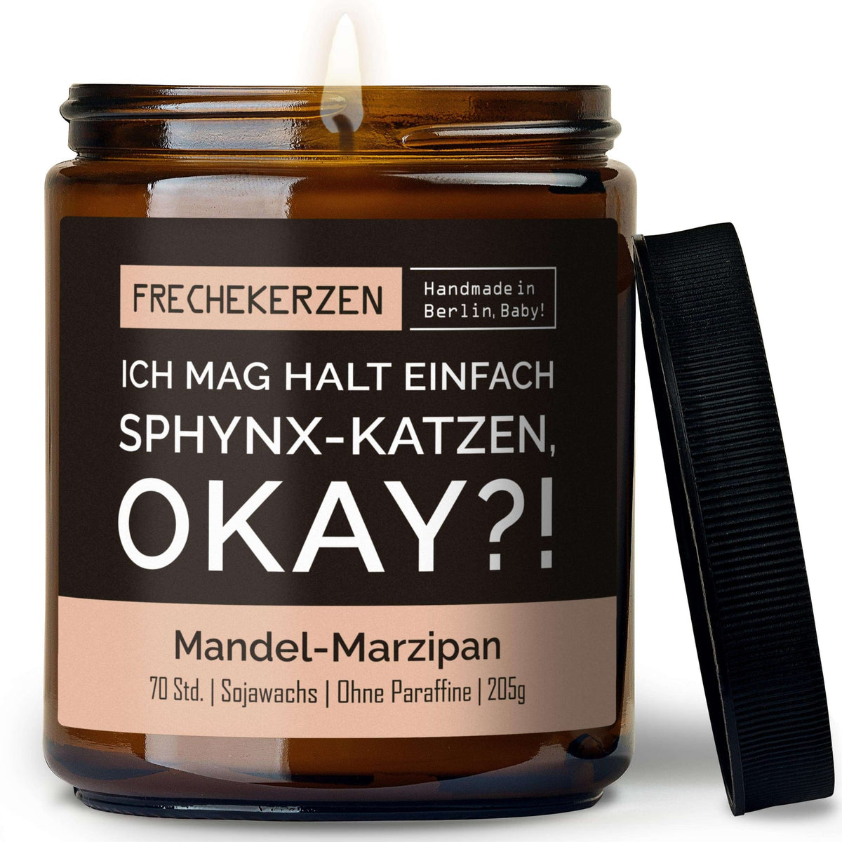 Duftkerze mit Spruch „ich mag halt einfach sphynx-katzen, okay?!“ – Lustige Kerze im Glas für Katzenfans – Originelle Geschenkidee & Deko