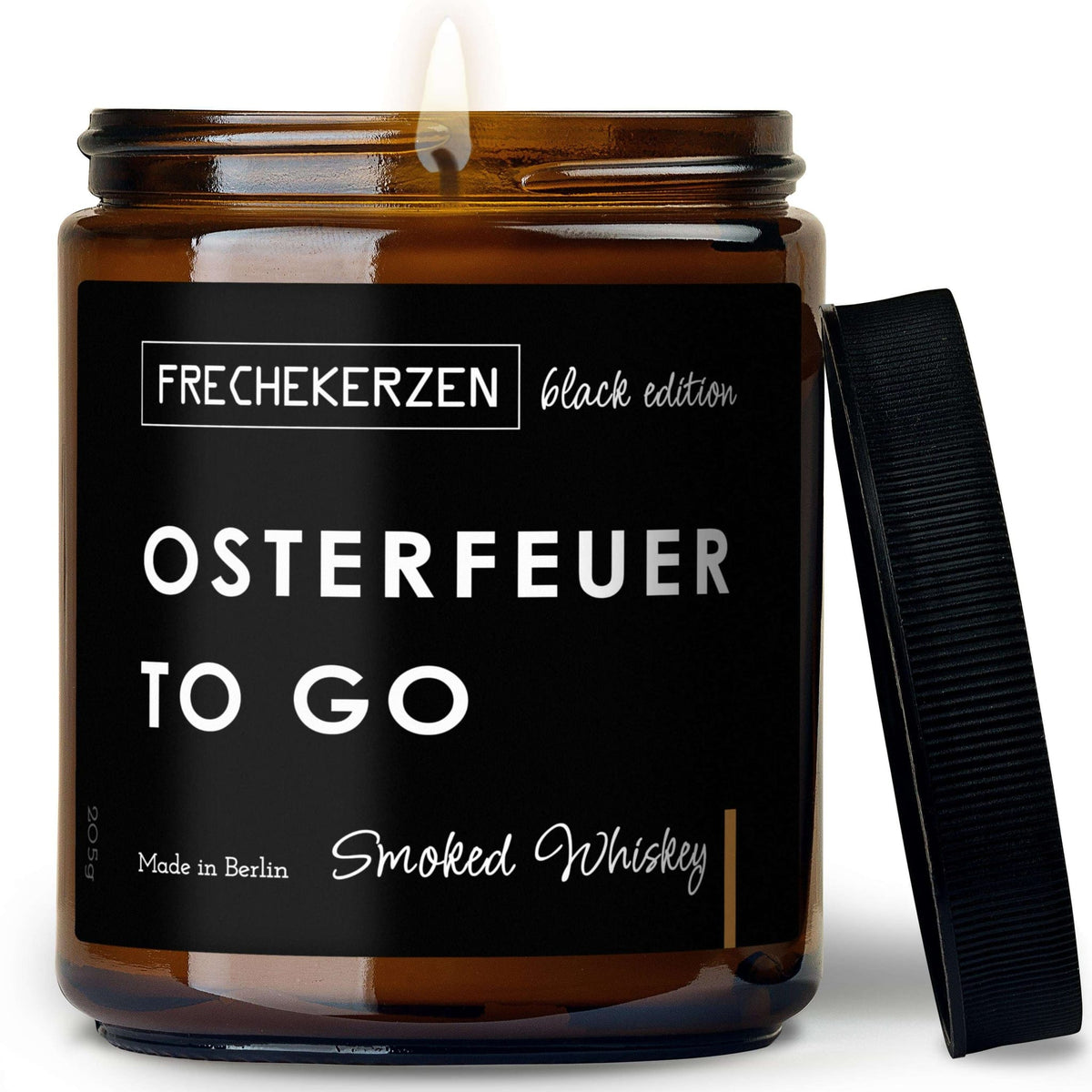 Deko Duftkerze Black Edition mit Spruch „osterfeuer to go“ – Lustige Kerze im Glas – Humorvolle Oster Geschenkidee & moderne Frühlingsdeko