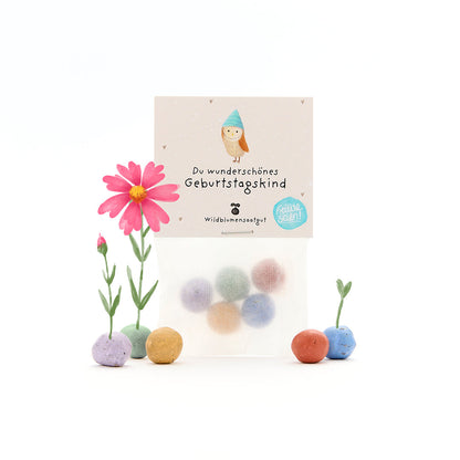 5 Blumenmurmeln im Tütchen "Du wunderschönes Geburtstagskind" 