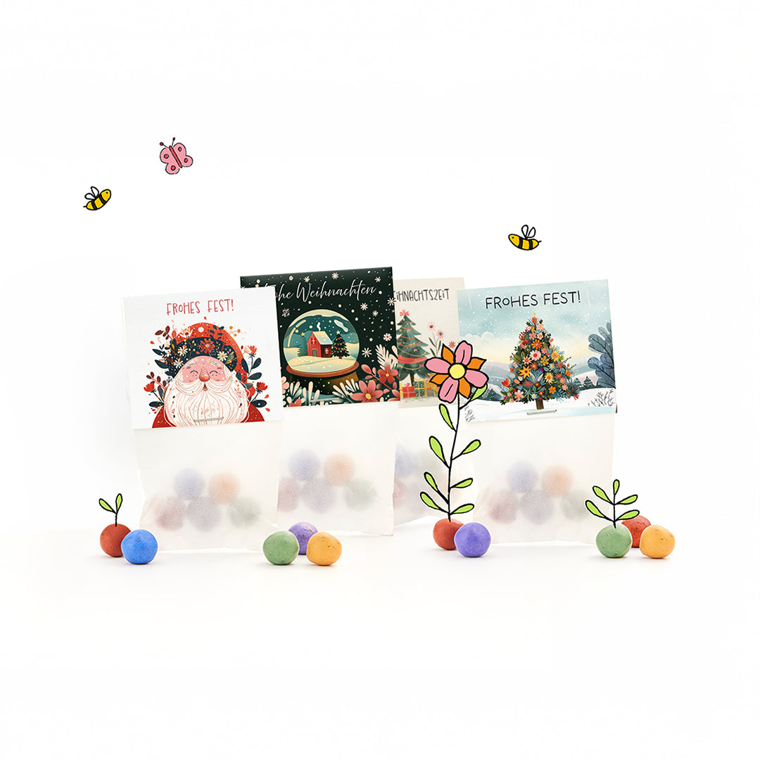 12x5 Kleine Weihnachtsgeschenke - Blumenmurmeln im Tütchen 