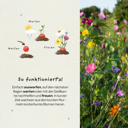 5 Blumenmurmeln im Tütchen zur Einschulung "Endlich Schulkind" 