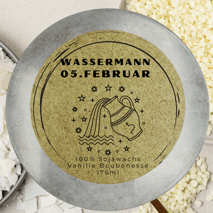 Sternzeichen Wassermann Duftkerze - Handgemachte Sojawachs-Kerze - Personalisiertes Astrologie-Geschenk 