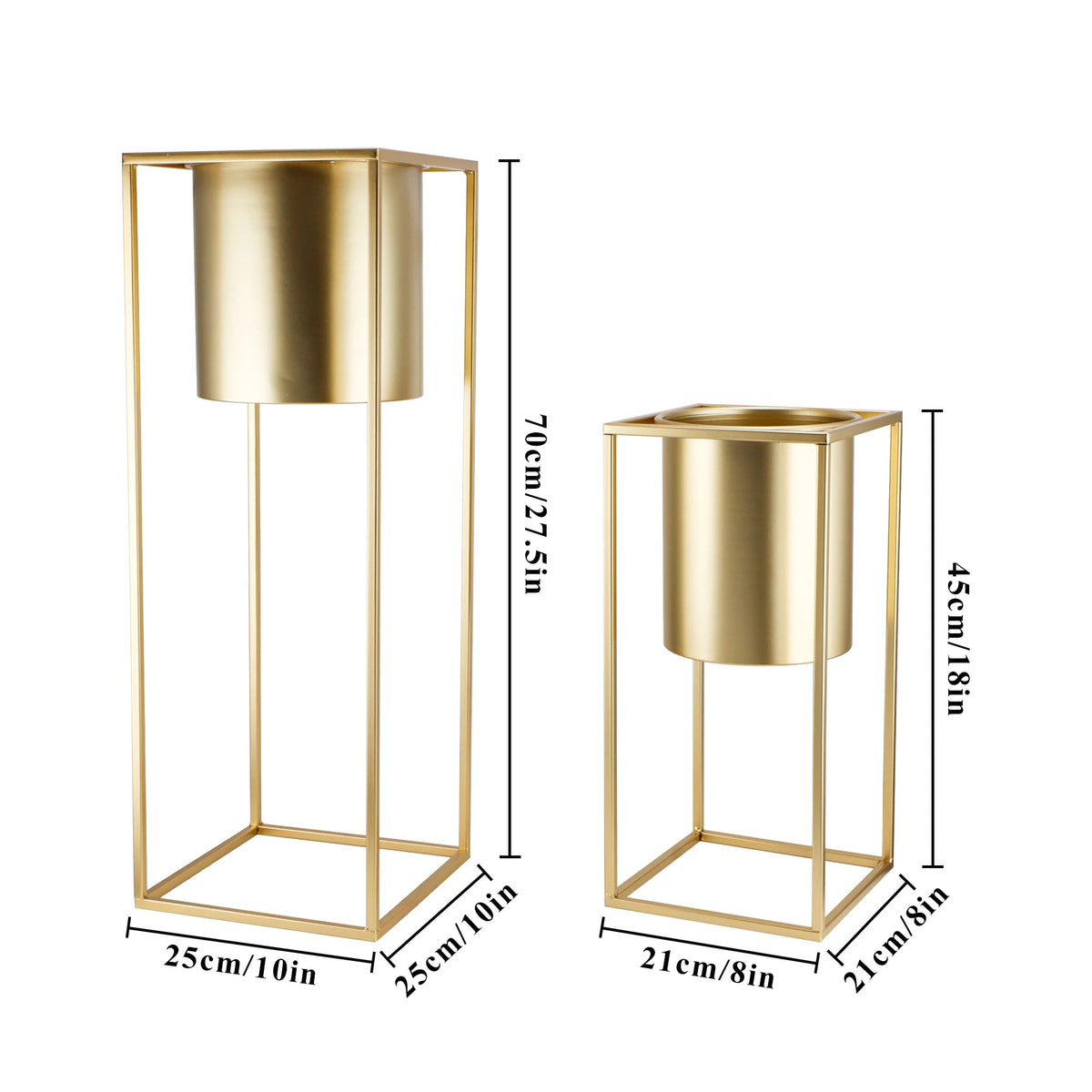 Blumenständer Set 2 Stück Metall Gold – Pflanzständer modern quadratisch für Blumentöpfe 21x45cm & 25x70cm – Pflanzenhalter Indoor für Wohnzimmer, Balkon & Events 