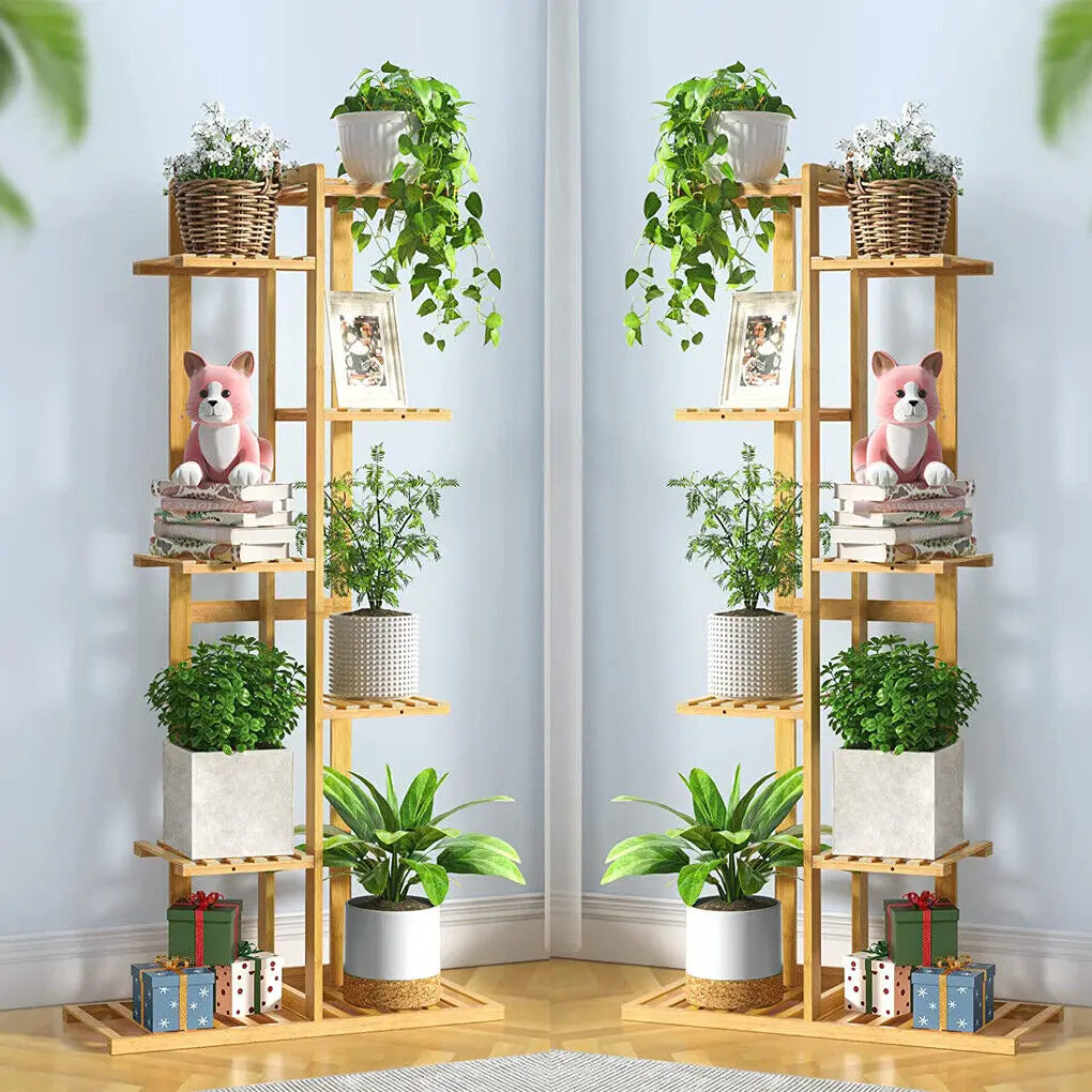 Bambus Pflanzenregal 124cm Hoch – Schwerlast Pflanzentreppe Indoor & Outdoor – Mehrstöckiges Blumenregal Holz für bis zu 50kg – Pflanzenständer für Balkon Wohnzimmer Garten 