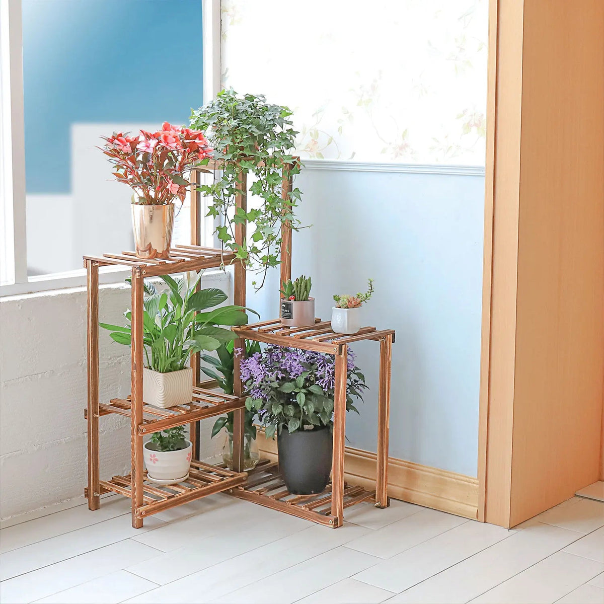 Corner Garden Plant Stand Wood Multi-Tiered Flower Display Rack Shelf 
