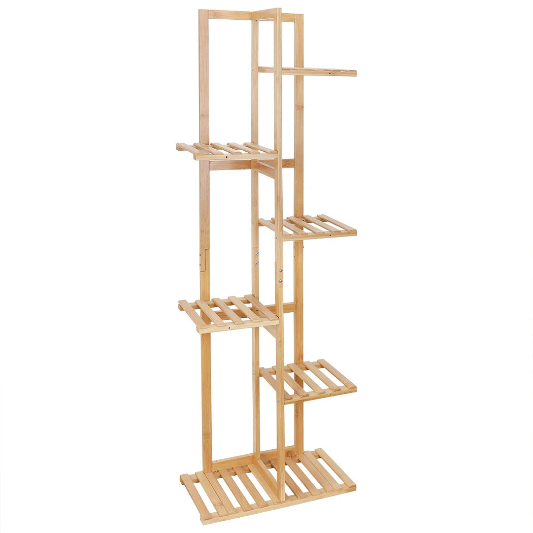 Bambus Pflanzenregal 124cm Hoch – Schwerlast Pflanzentreppe Indoor & Outdoor – Mehrstöckiges Blumenregal Holz für bis zu 50kg – Pflanzenständer für Balkon Wohnzimmer Garten 