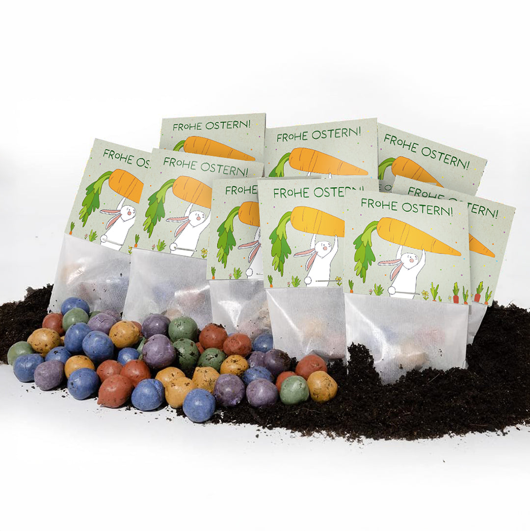 10x5 Blumenmurmeln im Tütchen "Hase mit Möhren" 