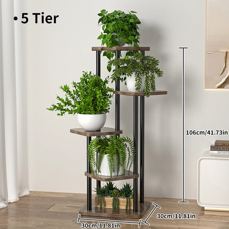 Pflanzenregal Metall schwarz mit 6/7/8 Ebenen – Blumenständer Eisen Pflanzständer für drinnen & draußen – Pflanzenhalter Regal für Garten, Balkon & Wohnzimmer 