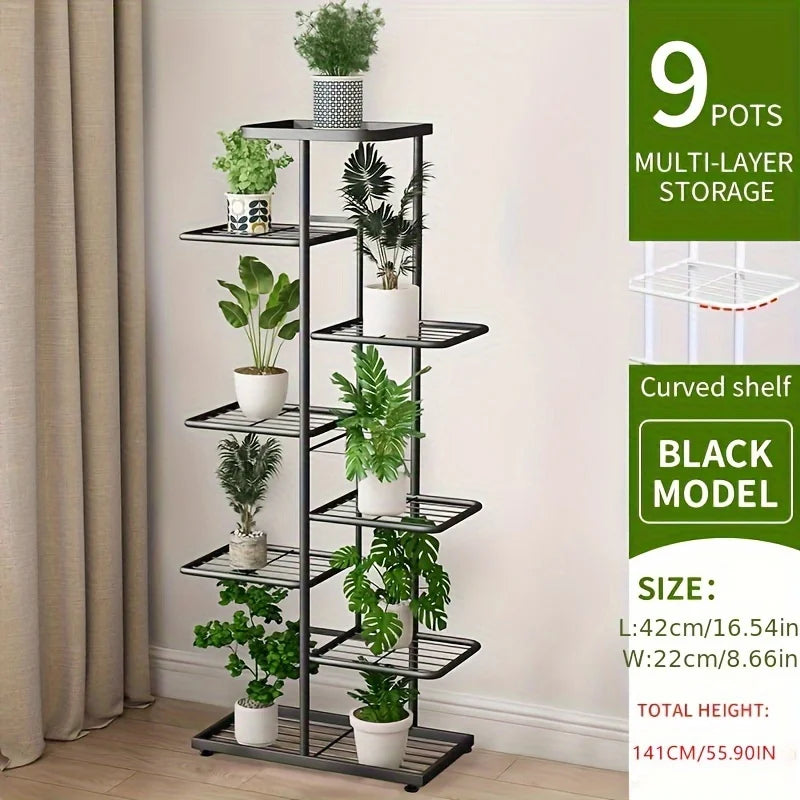 Pflanzenregal Metall schwarz mit 6/7/8 Ebenen – Blumenständer Eisen Pflanzständer für drinnen & draußen – Pflanzenhalter Regal für Garten, Balkon & Wohnzimmer 