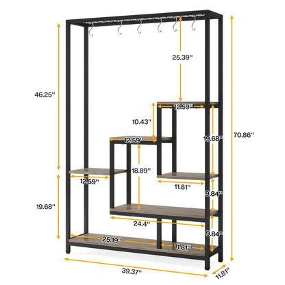 Tribesigns 5 Tiers Tall Indoor Plant Stand 70.9 inches Large Metal Plant Shelf with 10 PC S Hanging Hooks for Garden 