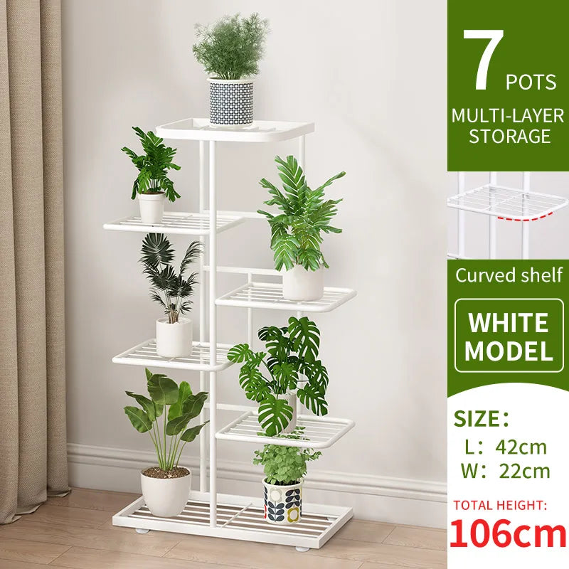 Pflanzenregal Metall schwarz mit 6/7/8 Ebenen – Blumenständer Eisen Pflanzständer für drinnen & draußen – Pflanzenhalter Regal für Garten, Balkon & Wohnzimmer 