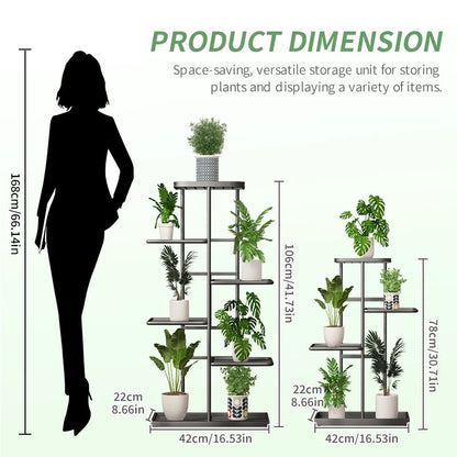 Pflanzenregal Metall schwarz mit 6/7/8 Ebenen – Blumenständer Eisen Pflanzständer für drinnen & draußen – Pflanzenhalter Regal für Garten, Balkon & Wohnzimmer 