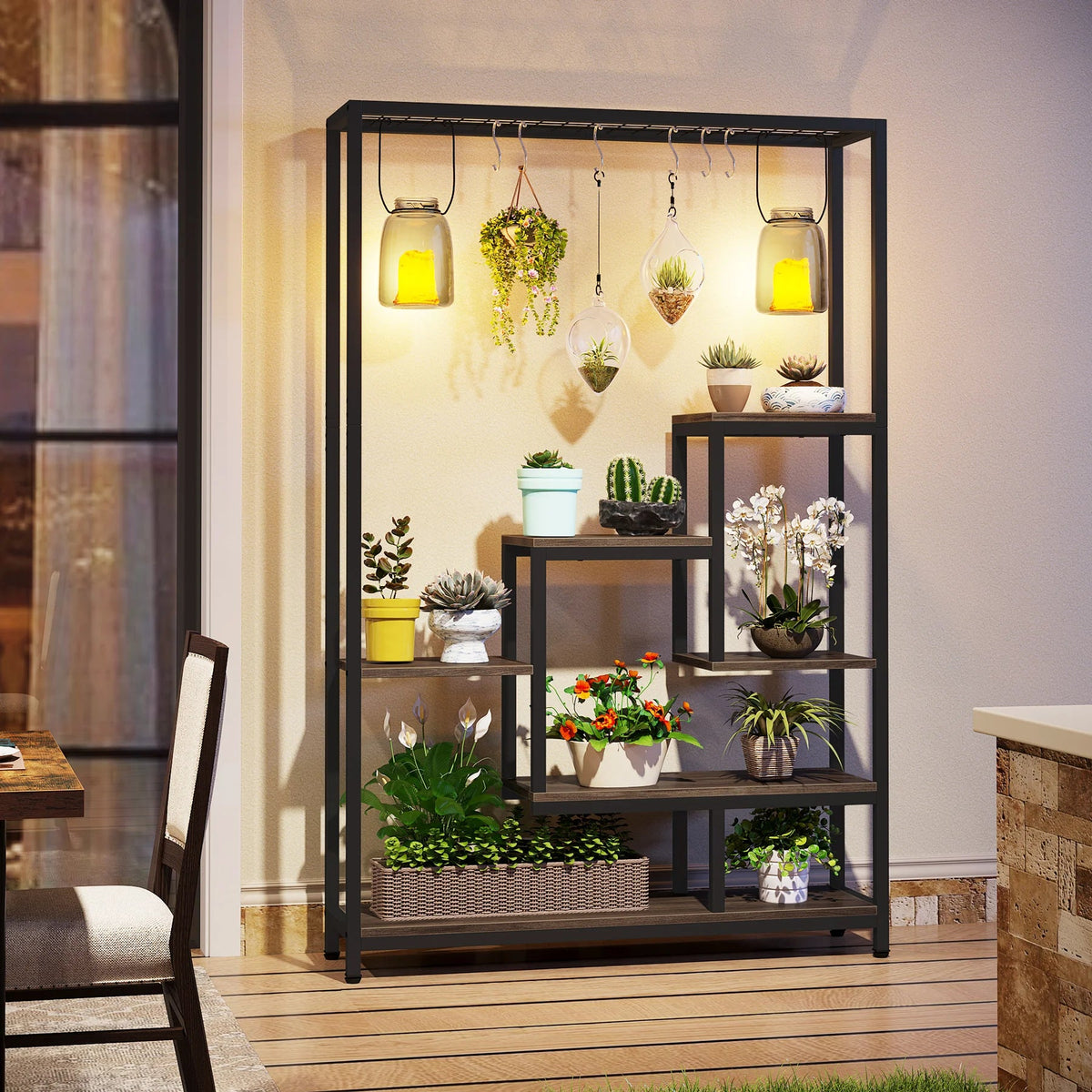 Tribesigns 5 Tiers Tall Indoor Plant Stand 70.9 inches Large Metal Plant Shelf with 10 PC S Hanging Hooks for Garden 