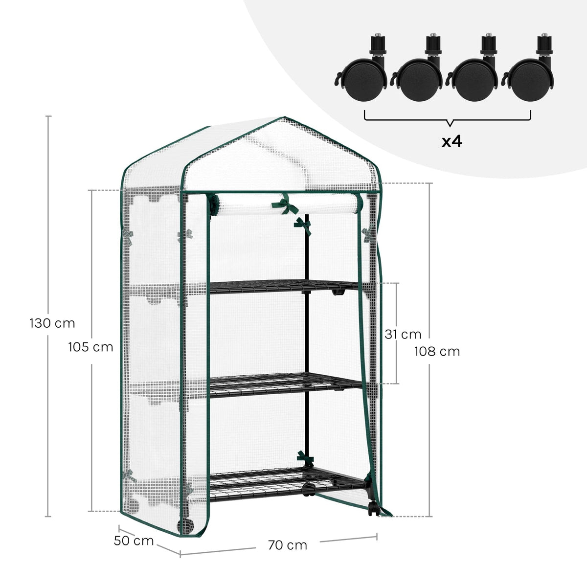 WOLTU Garden Greenhouse Plants Flowers House with Wheels Roll-Up Door 3 Shelves Winter Protection Outdoor 