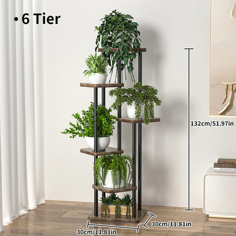 Pflanzenregal Metall schwarz mit 6/7/8 Ebenen – Blumenständer Eisen Pflanzständer für drinnen & draußen – Pflanzenhalter Regal für Garten, Balkon & Wohnzimmer 