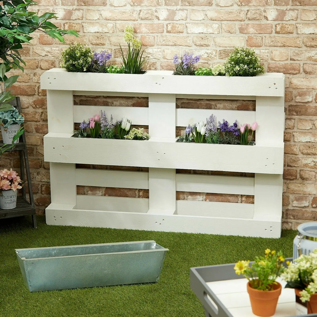 Pflanzkästen für Palette Paletten Pflanzkasten Palettenbeet Blumenkasten Kästen(Zink, 2 Stück) 