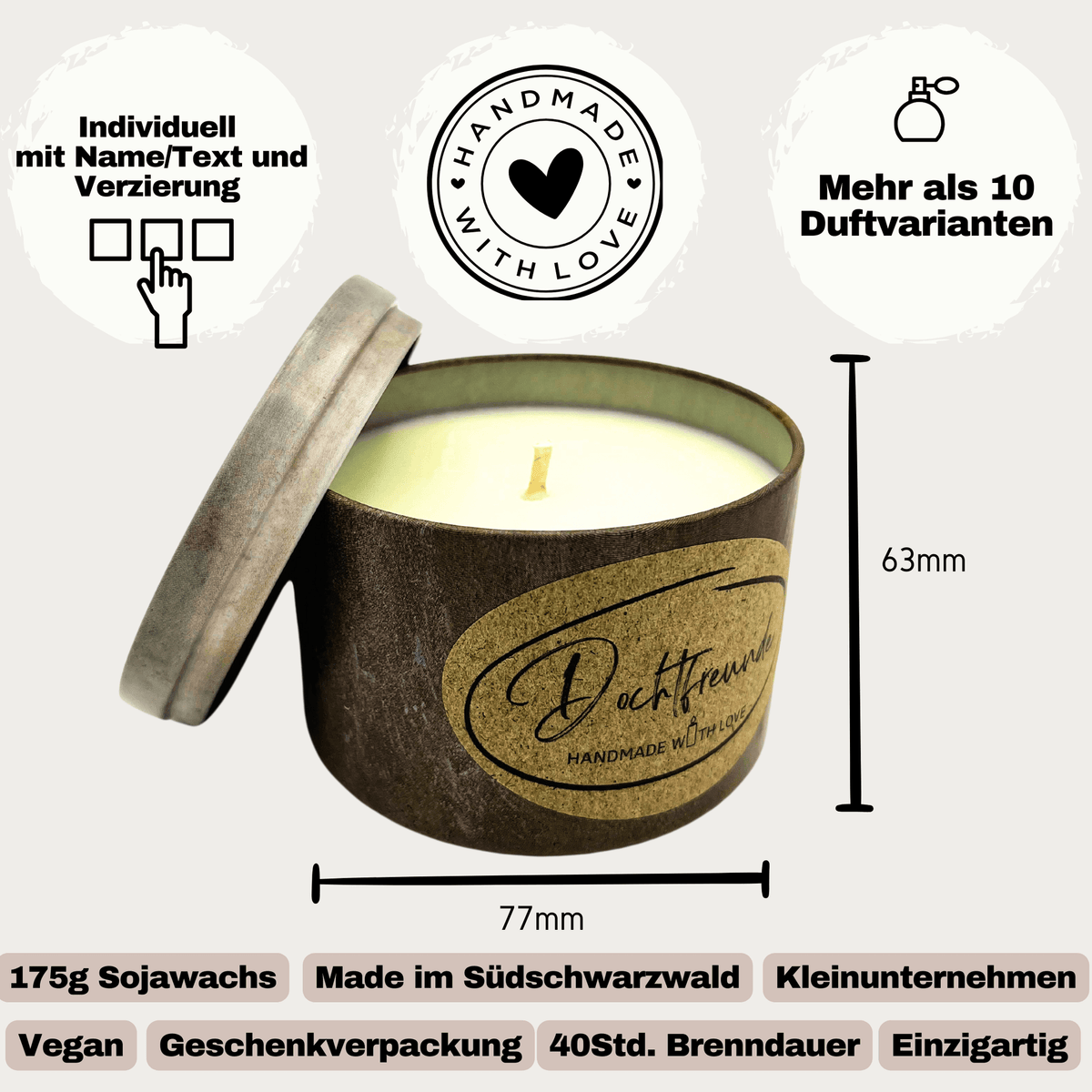 Tada - dein Geschenk - LUSTIGES Lama - personalisierbare PREMIUM Duftkerze mit verschiedenen Dekoren - handgemacht aus dem Südschwarzwald 