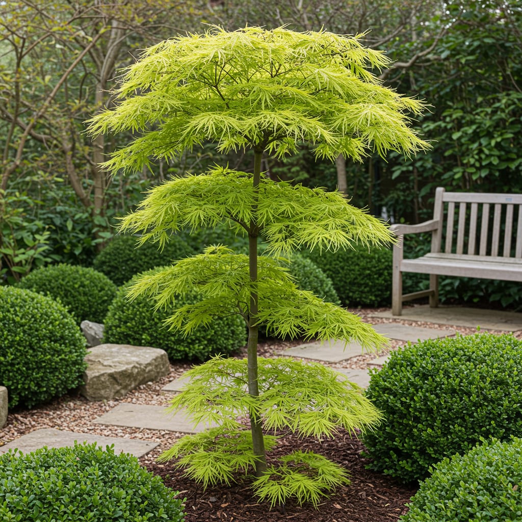 Japanischer Ahorn – Acer palmatum Koto-no-ito – Zierahorn im Topf 19cm – ca. 70cm hoch – Feingliedrig & mehrfarbig – Balkon- & Terrassenpflanze 