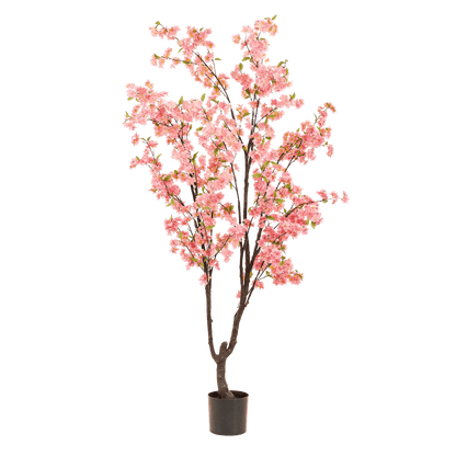 Kunstpflanze Kirschblüte – Prunus – Rosa – Höhe 210 cm – Täuschend echt – Dekopflanze für Wohnzimmer, Büro & Events – Pflegeleicht & langlebig 