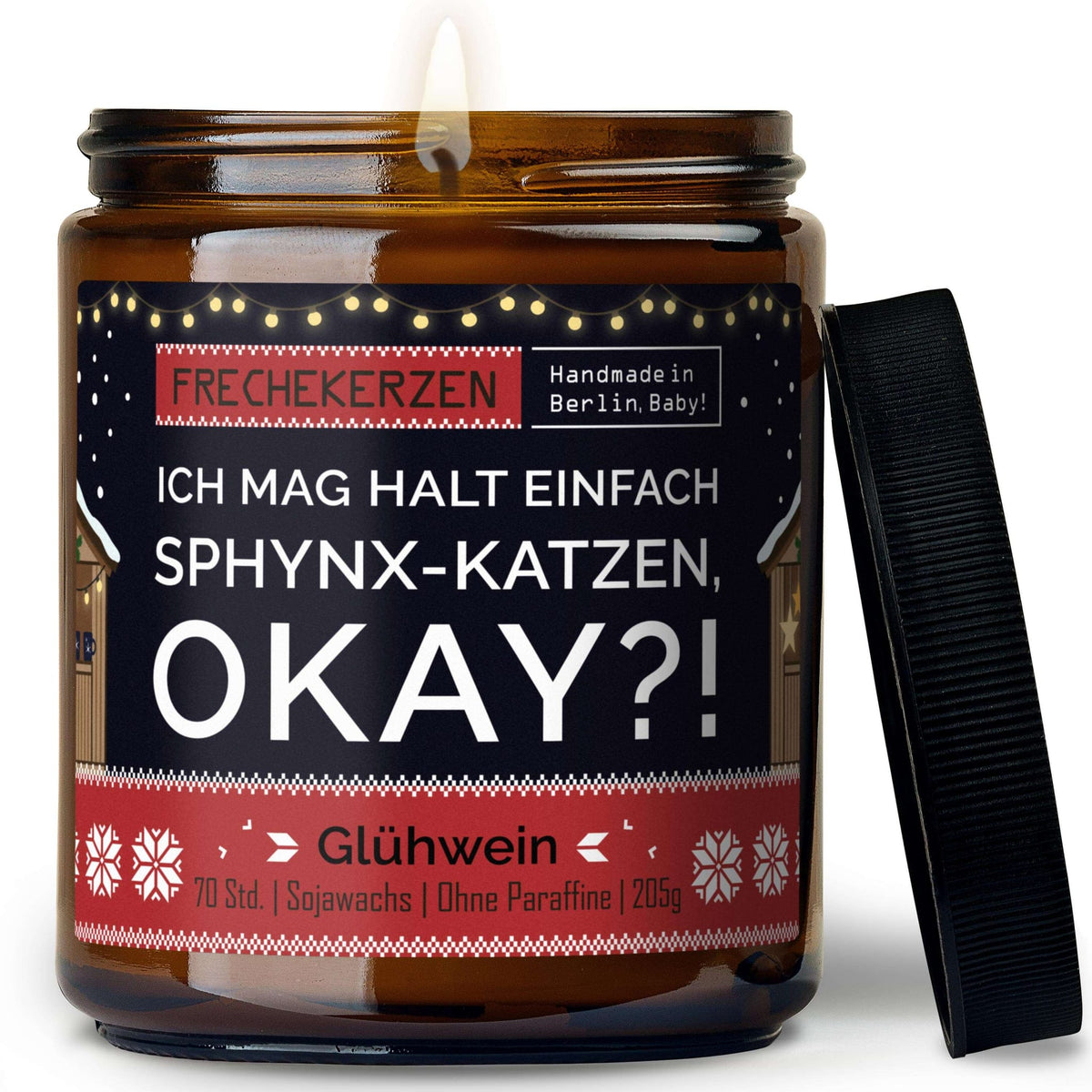 Duftkerze mit Spruch „ich mag halt einfach sphynx-katzen, okay?!“ – Lustige Kerze im Glas für Katzenfans – Originelle Geschenkidee & Deko