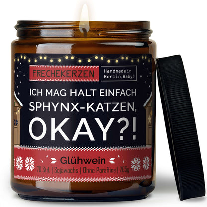 Duftkerze mit Spruch „ich mag halt einfach sphynx-katzen, okay?!“ – Lustige Kerze im Glas für Katzenfans – Originelle Geschenkidee & Deko