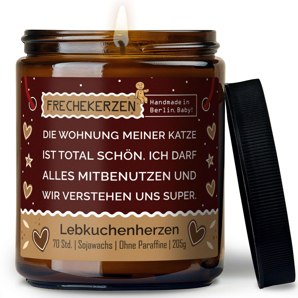 Geschenkkerze mit Spruch „die wohnung meiner katze ist total schön…“ – Lustige Duftkerze im Glas für Katzenfreunde – Humorvolle Wohnungs Deko