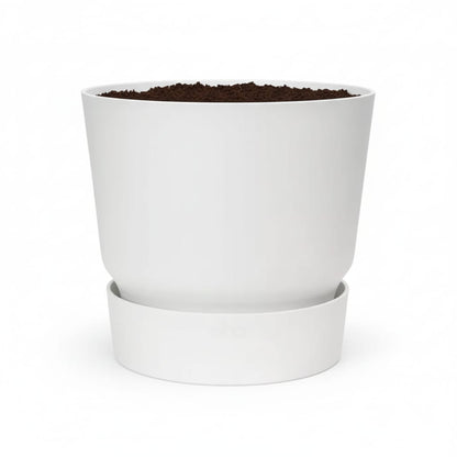 Pflanztopf Greenville Round Weiß – D20cm x H18cm – Moderner Blumentopf mit Wasserspeicher – Für Innen & Außen – Aus recyceltem Kunststoff – Mattweiß 