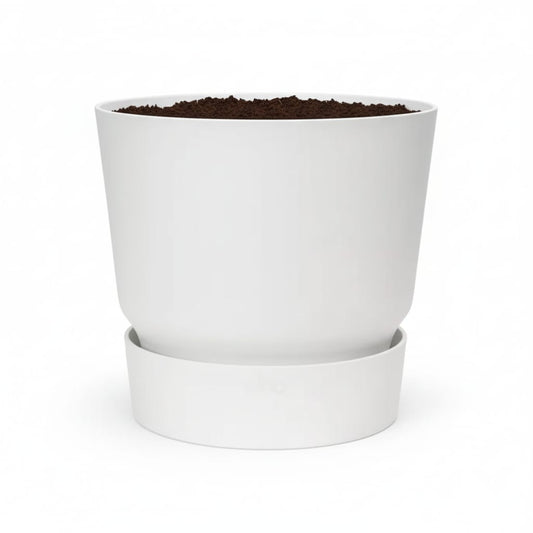 Pflanztopf Greenville Round Weiß – D20cm x H18cm – Moderner Blumentopf mit Wasserspeicher – Für Innen & Außen – Aus recyceltem Kunststoff – Mattweiß 