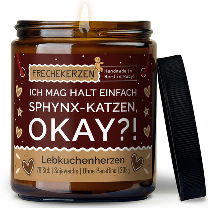 Duftkerze mit Spruch „ich mag halt einfach sphynx-katzen, okay?!“ – Lustige Kerze im Glas für Katzenfans – Originelle Geschenkidee & Deko