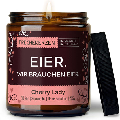 Freche Duftkerze mit Spruch „eier. wir brauchen eier.“ – Lustige Kerze im Glas – Humorvolle Oster Geschenkidee & moderne Deko