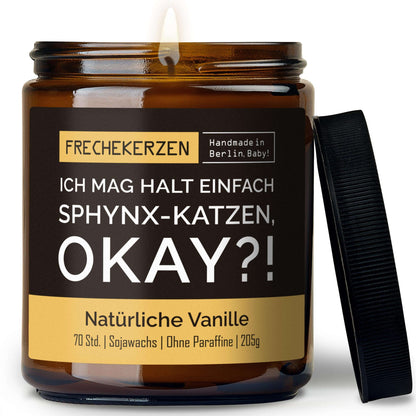 Duftkerze mit Spruch „ich mag halt einfach sphynx-katzen, okay?!“ – Lustige Kerze im Glas für Katzenfans – Originelle Geschenkidee & Deko