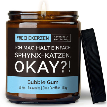 Duftkerze mit Spruch „ich mag halt einfach sphynx-katzen, okay?!“ – Lustige Kerze im Glas für Katzenfans – Originelle Geschenkidee & Deko