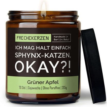 Duftkerze mit Spruch „ich mag halt einfach sphynx-katzen, okay?!“ – Lustige Kerze im Glas für Katzenfans – Originelle Geschenkidee & Deko