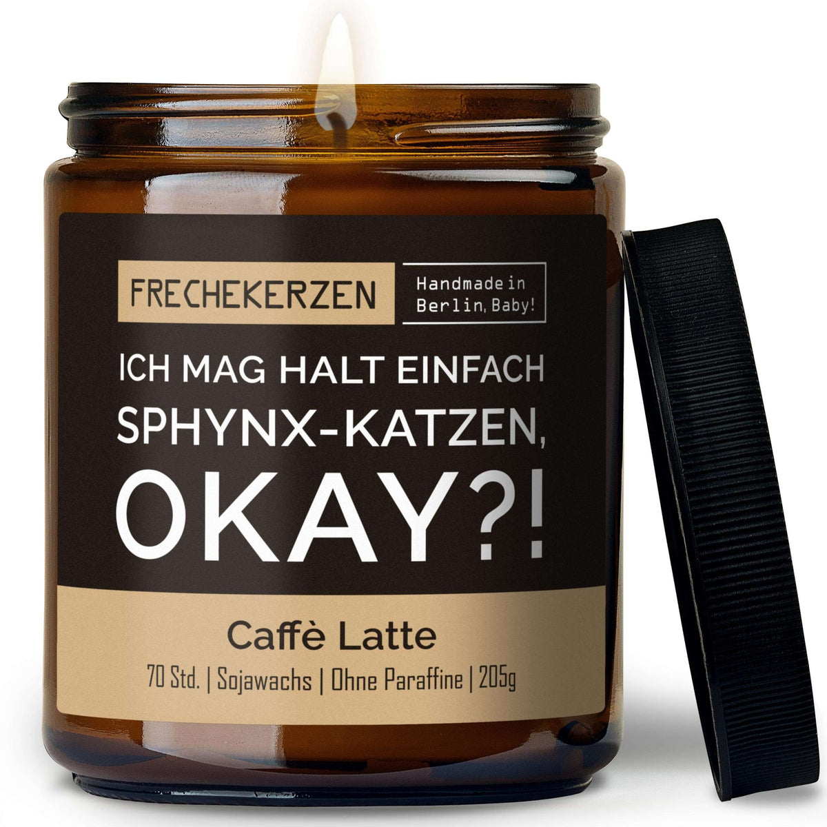 Duftkerze mit Spruch „ich mag halt einfach sphynx-katzen, okay?!“ – Lustige Kerze im Glas für Katzenfans – Originelle Geschenkidee & Deko
