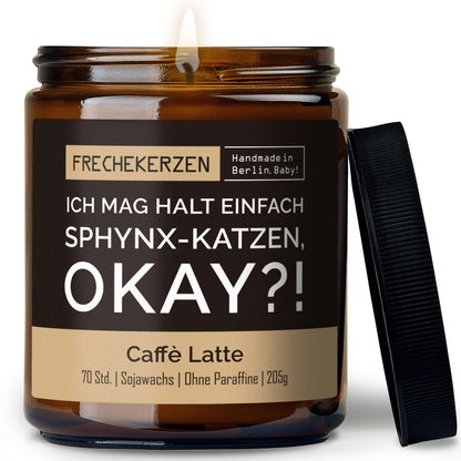 Duftkerze mit Spruch „ich mag halt einfach sphynx-katzen, okay?!“ – Lustige Kerze im Glas für Katzenfans – Originelle Geschenkidee & Deko