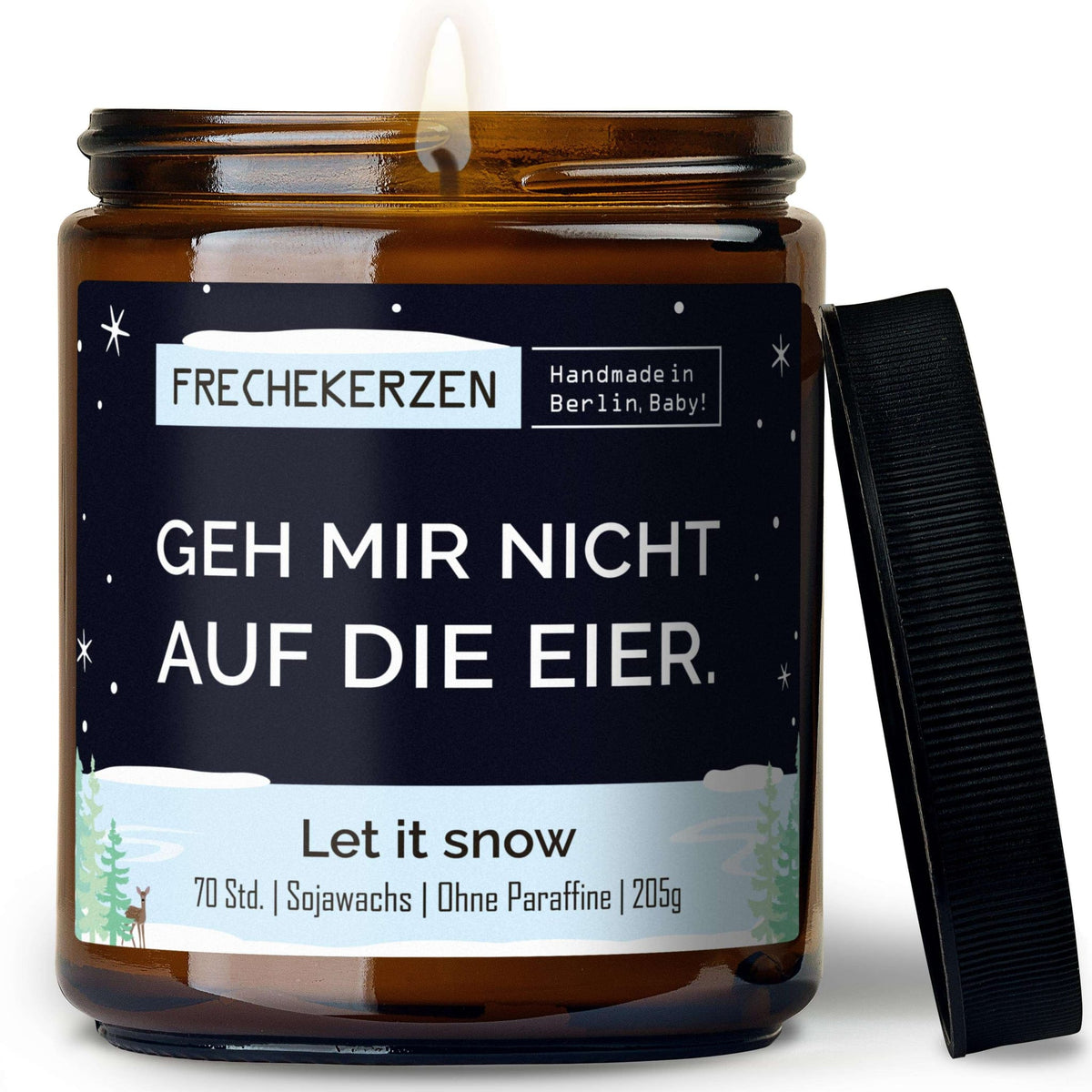 Duftkerze mit Deckel und Spruch „geh mir nicht auf die eier“ – Lustige Kerze im Glas – Humorvolle Geschenkidee & freche Deko