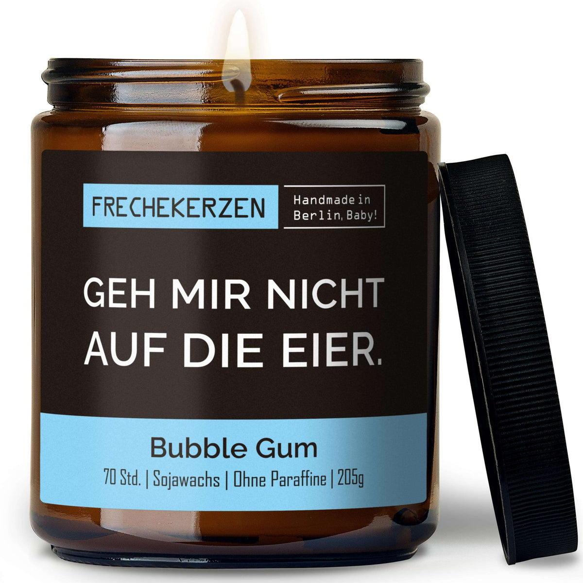 Duftkerze mit Deckel und Spruch „geh mir nicht auf die eier“ – Lustige Kerze im Glas – Humorvolle Geschenkidee & freche Deko