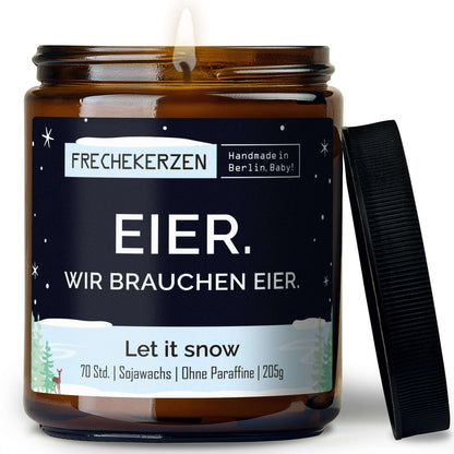 Freche Duftkerze mit Spruch „eier. wir brauchen eier.“ – Lustige Kerze im Glas – Humorvolle Oster Geschenkidee & moderne Deko