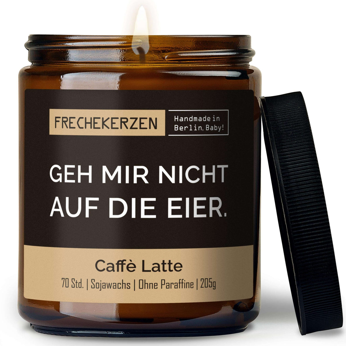 Duftkerze mit Deckel und Spruch „geh mir nicht auf die eier“ – Lustige Kerze im Glas – Humorvolle Geschenkidee & freche Deko