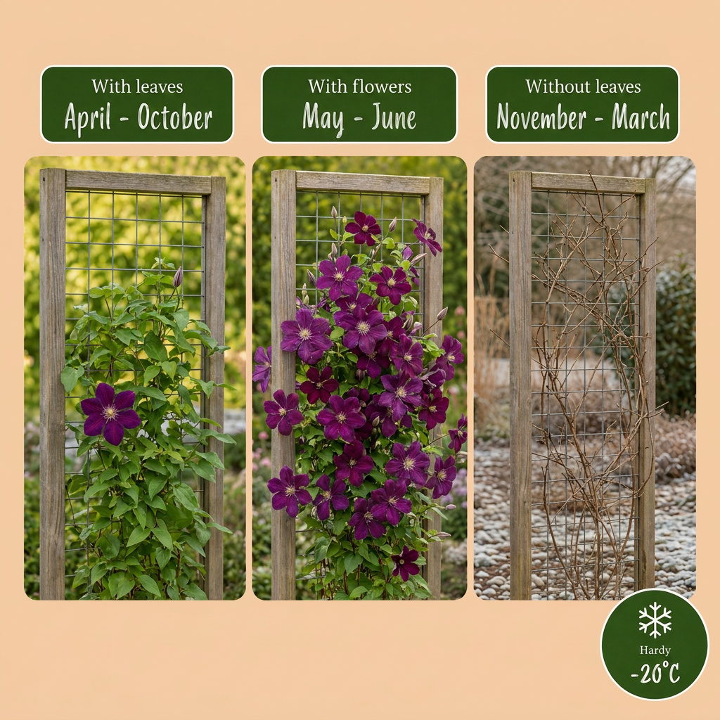 Clematis 'Warszawska Nike' – Rot, Ø9cm, ↕35cm – Ansicht 5