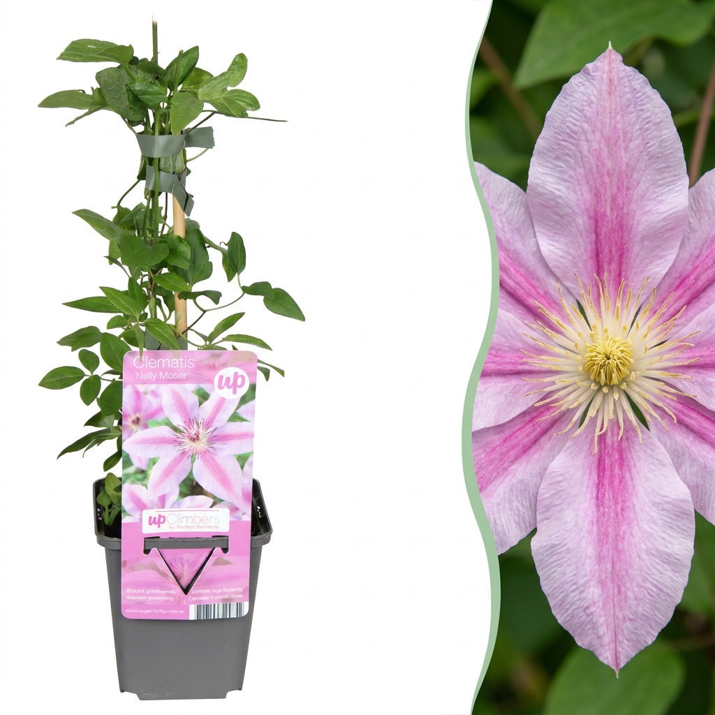 Waldrebe 'Nelly Moser' – Weiß-Rosa – Topf Ø9cm