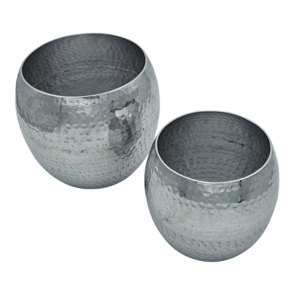 Übertopf Blumentopfe Silber Pflanztopf Deko 2er Set glänzend rund 