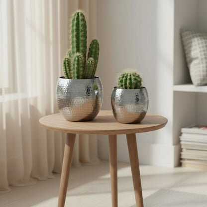 Übertopf Blumentopfe Silber Pflanztopf Deko 2er Set glänzend rund 