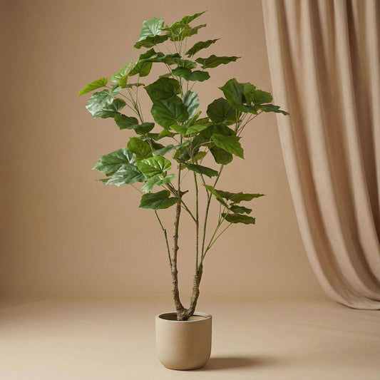 Ficus Schirmbaum Kunstpflanze 125cm – Große künstliche Zimmerpflanze mit Stamm – Realistische Deko Pflanze für Wohnzimmer Büro & Restaurant