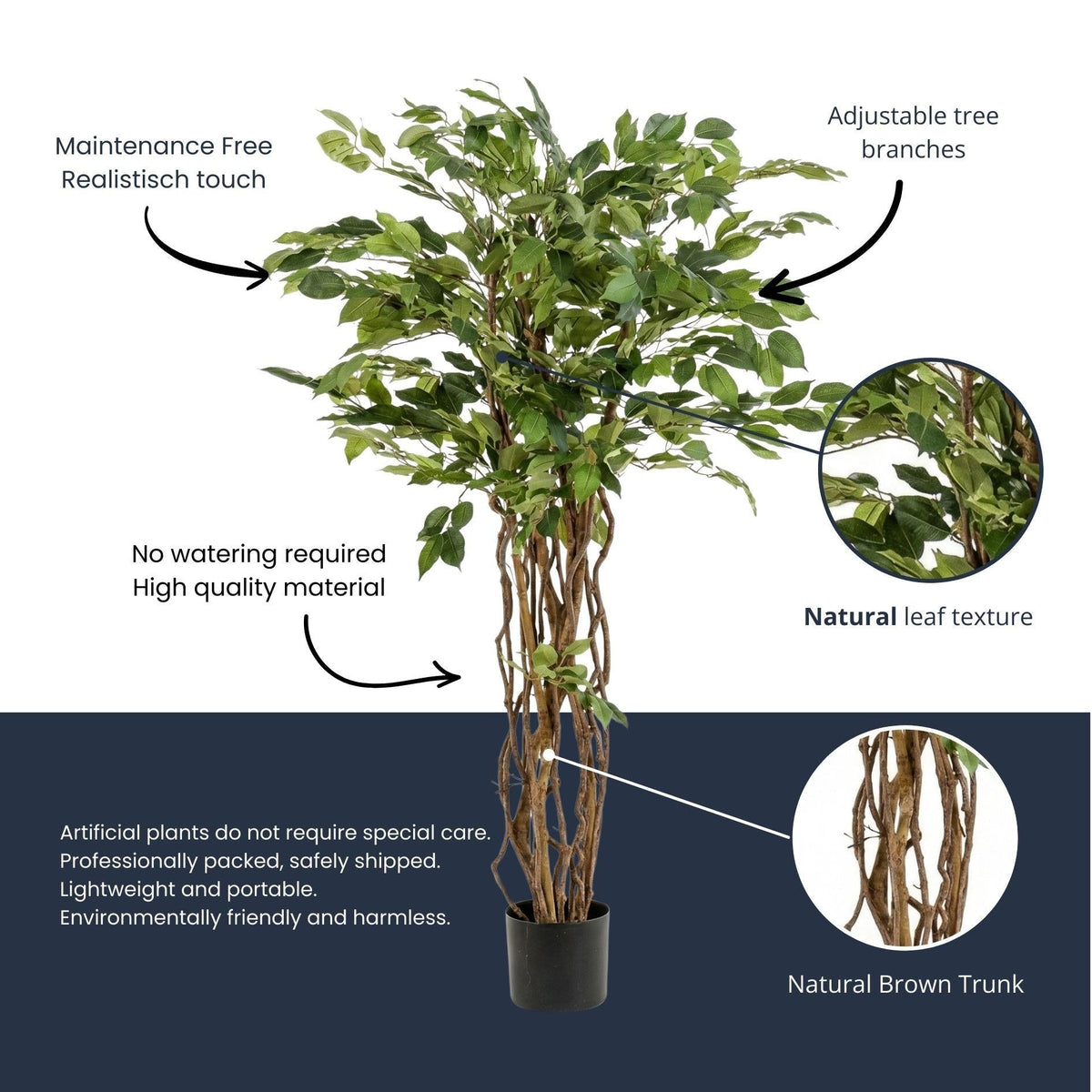 Ficus Liana Kunstbaum – 140cm – Hochwertige künstliche Pflanze mit realistischer Blattstruktur – Pflegefreier Deko Baum für Wohnzimmer Büro & Empfangsbereich - Oasis of Life