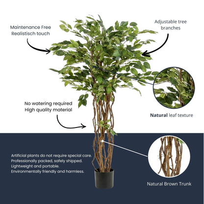 Ficus Liana Kunstbaum – 140cm – Hochwertige künstliche Pflanze mit realistischer Blattstruktur – Pflegefreier Deko Baum für Wohnzimmer Büro & Empfangsbereich - Oasis of Life