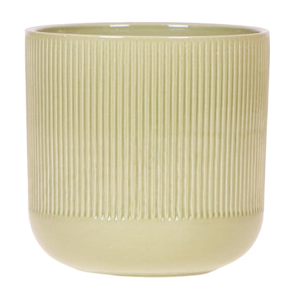 Flare Dekotopf Green – Ø12cm – Grüner Blumentopf mit Rillenstruktur – Retro-Design im Stil der Bold Seventies – Für Innenräume & stilvolle Pflanzenpräsentation 